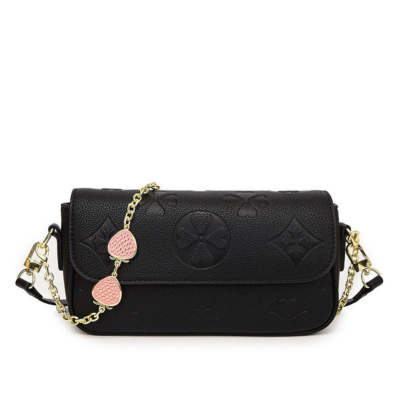 Boston Pillow Clover Embossed Strawberry Diamond Pendant Women's Messenger Bag