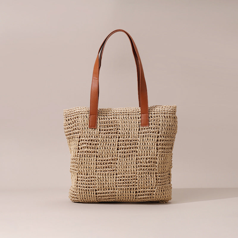 Women's Joker One Straw Hollow Out Large Handbags