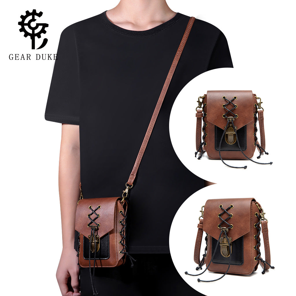Women's Medieval Contrast Color Leather Industrial Retro Small Square Bags