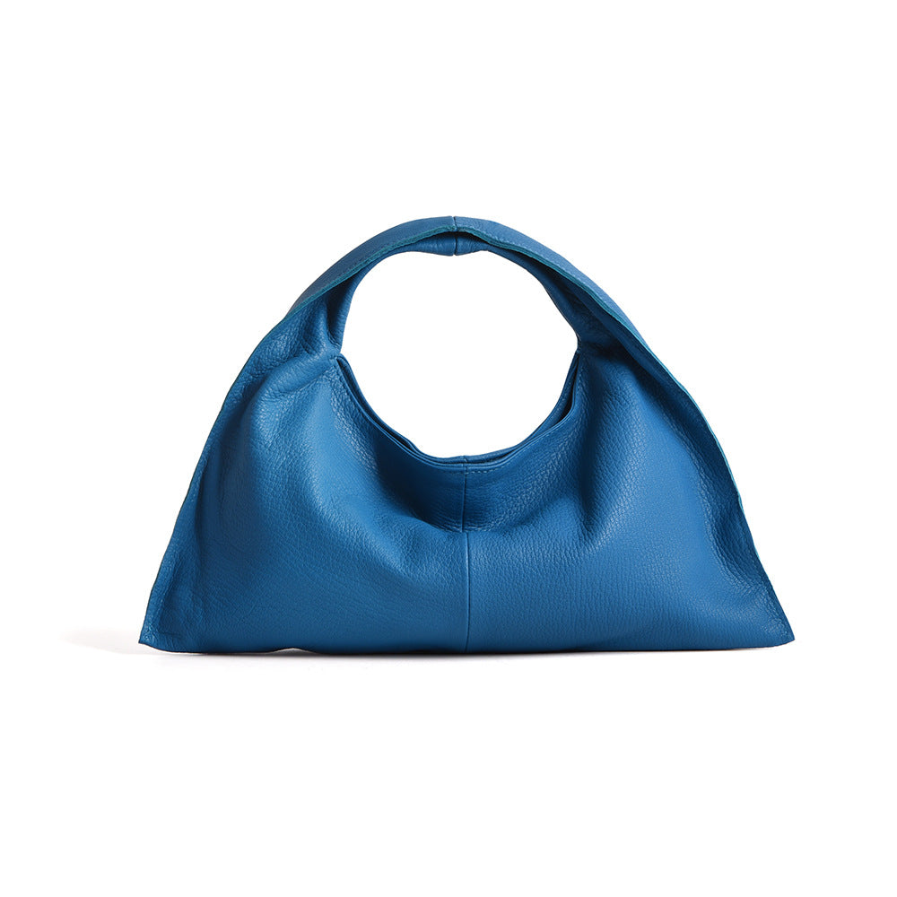 Women's Korean Simple Genuine Leather Leisure Commute Clouds Underarm Retro Large Women's Handbag