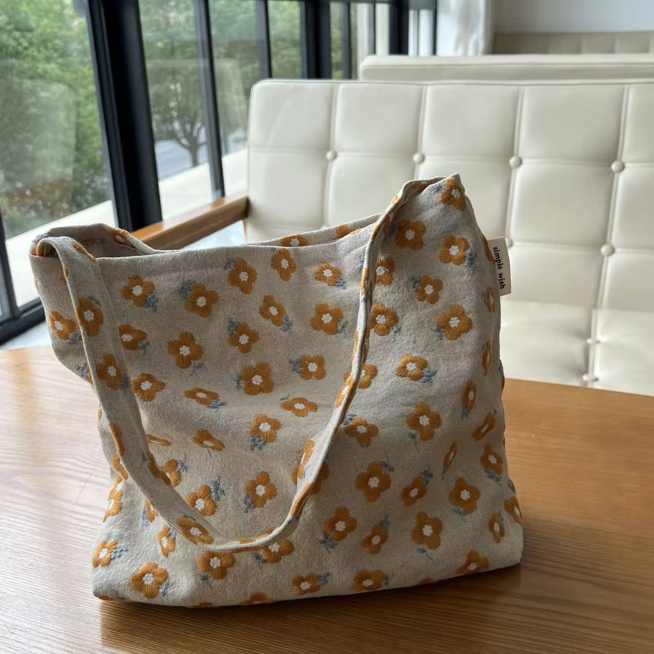 Women's Cloth Little Yellow Flower Embroidered Canvas Large Combination Artistic Underarm Bag