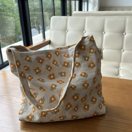 Women's Cloth Little Yellow Flower Embroidered Canvas Large Combination Artistic Underarm Bag