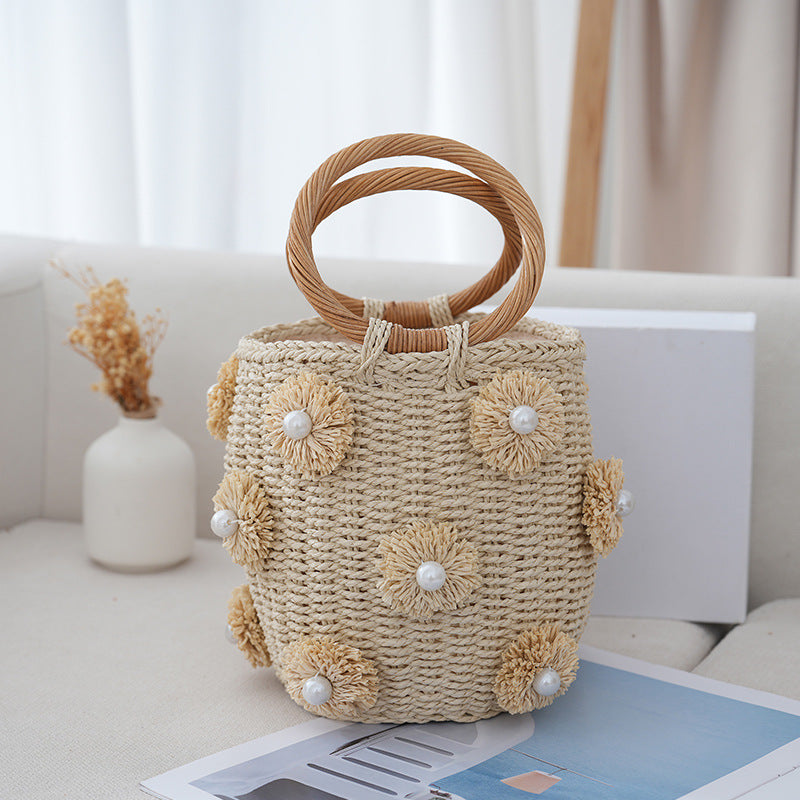 Women's Hand Handmade Woven Pearl Round Bracelet Women's Handbag