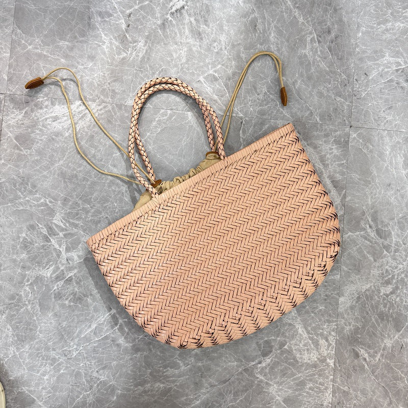 Women's Woven French Cowhide Vegetable Basket Leather Large Capacity Handbags