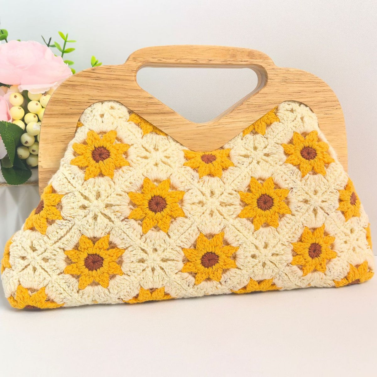 Women's Handmade Cotton Exquisite Pattern Crocheted Hollow Woven Knitted Bags