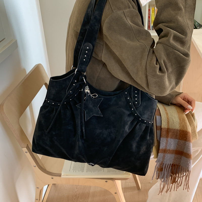 Women's Korean Style Lazy Large Capacity Retro Frosted Handbags