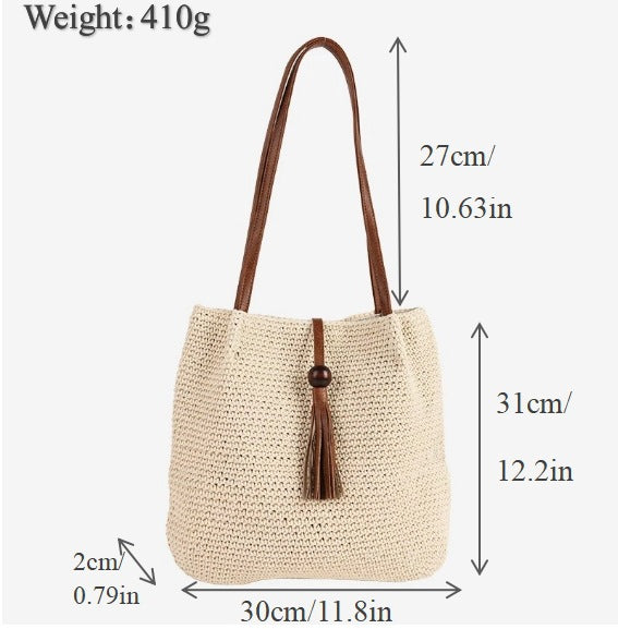 Women's Woven High Sense Straw Leisure Vacation Large Capacity Women's Shoulder Bag