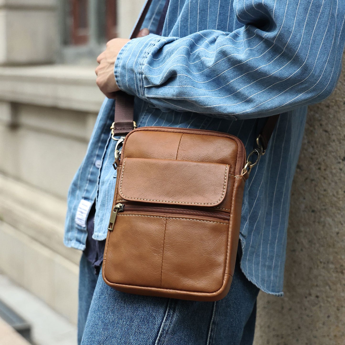 Men's Genuine Leather Mobile First Layer Cowhide Men's Messenger Bag