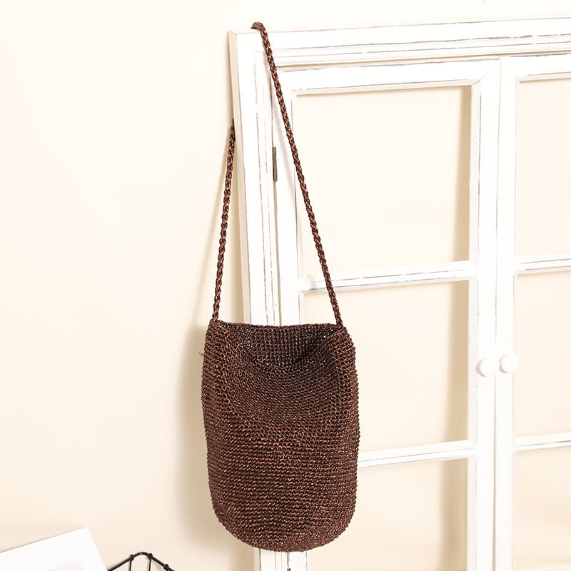 Korean Style Fashion Bright Line Straw Pure Color Woven Bucket Bags