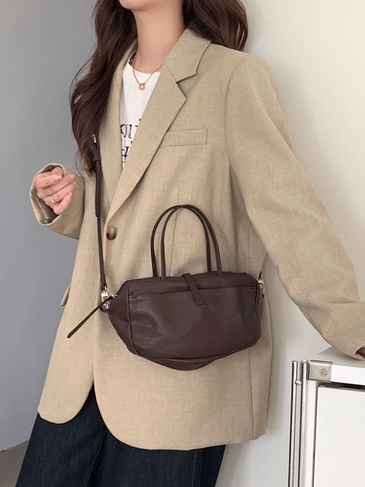 Women's Tanned Soft Sheepskin Bowling Retro Style Genuine Leather Boston Handbags