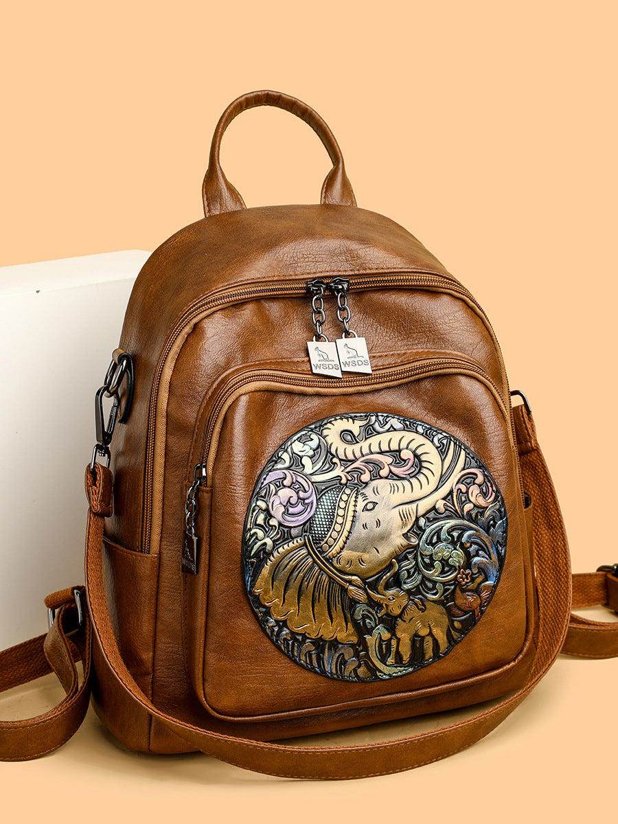 Popular Women's Leather Stylish Versatile Simple Women's Backpack