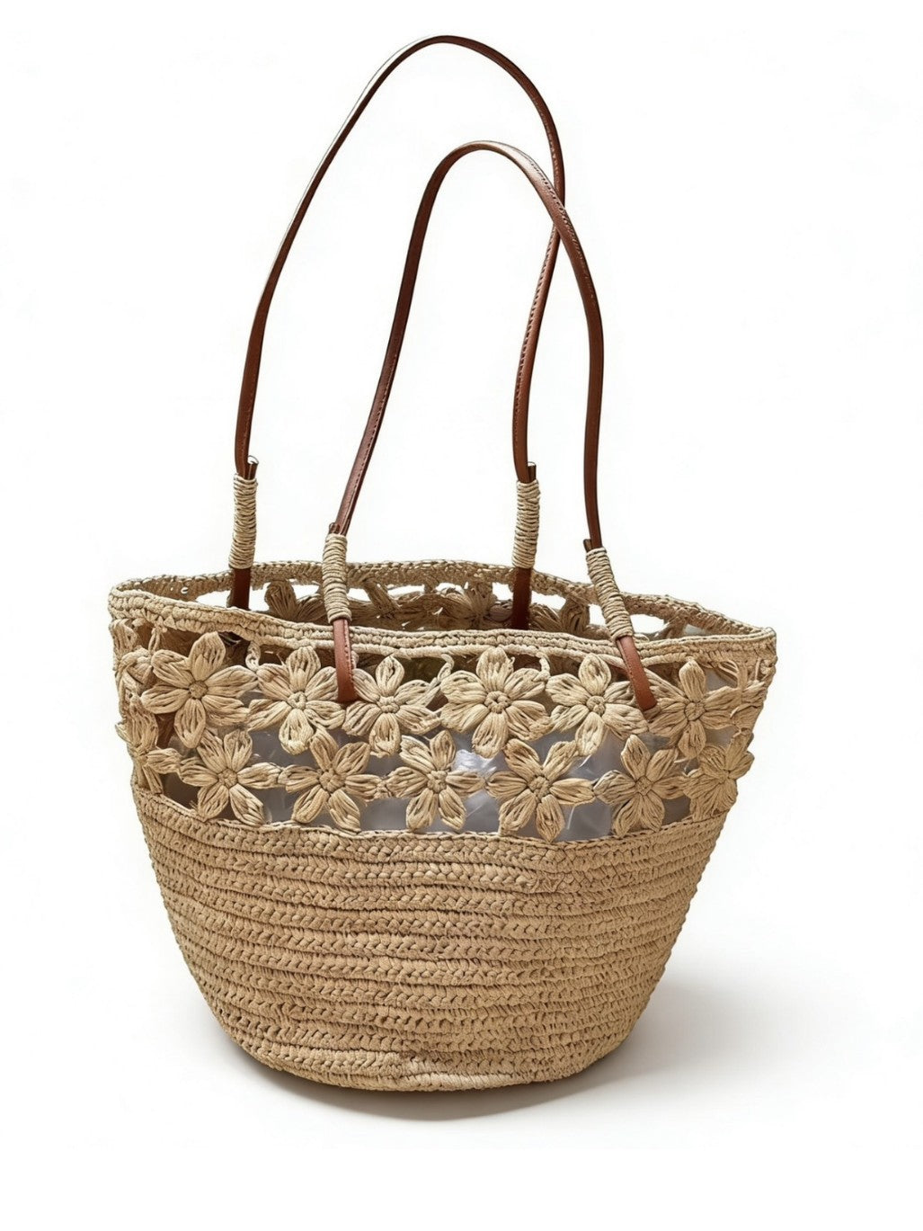 Women's Raffia Hook Flower Straw Seaside Vacation Beach Shoulder Bags