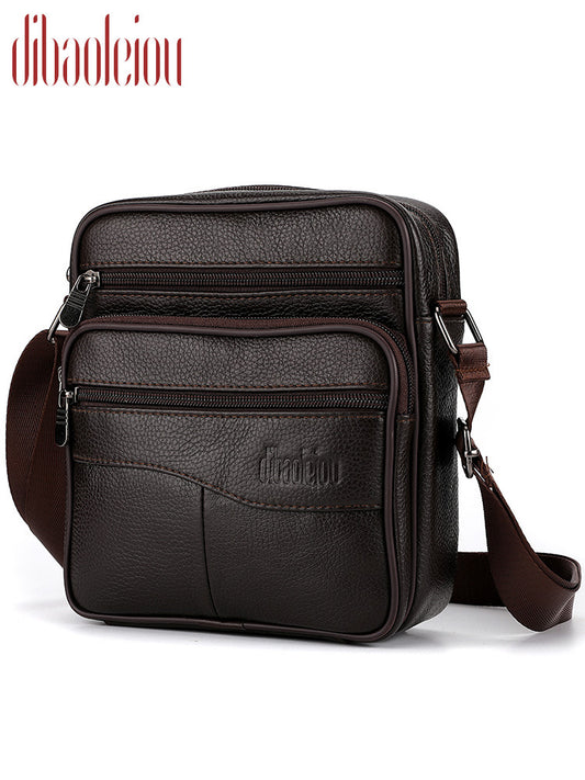 Men's Large Capacity Cowhide Leather Vertical High Men's Messenger Bag