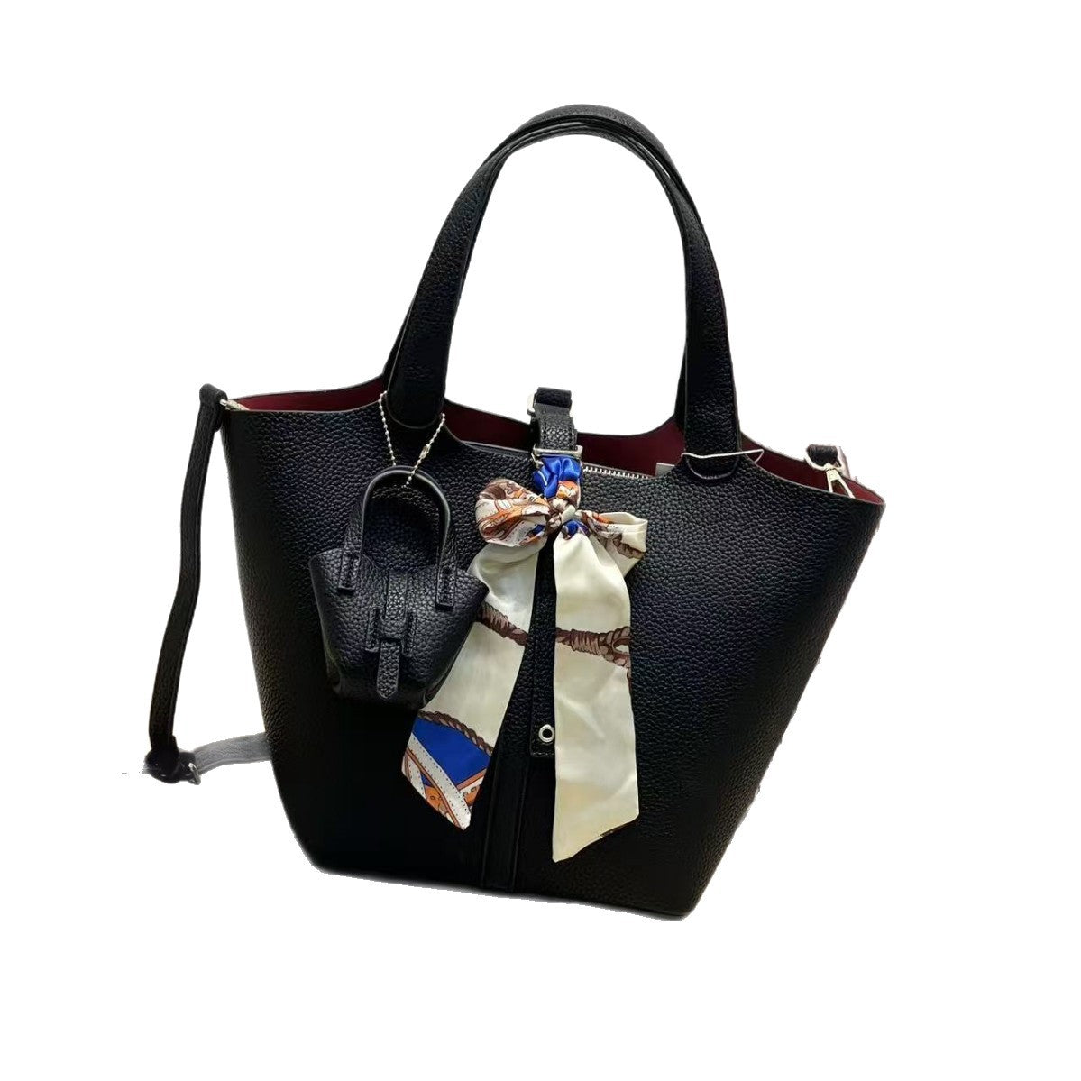 Women's Soft Leather Lychee Pattern Vegetable Basket Classic Women's Handbag