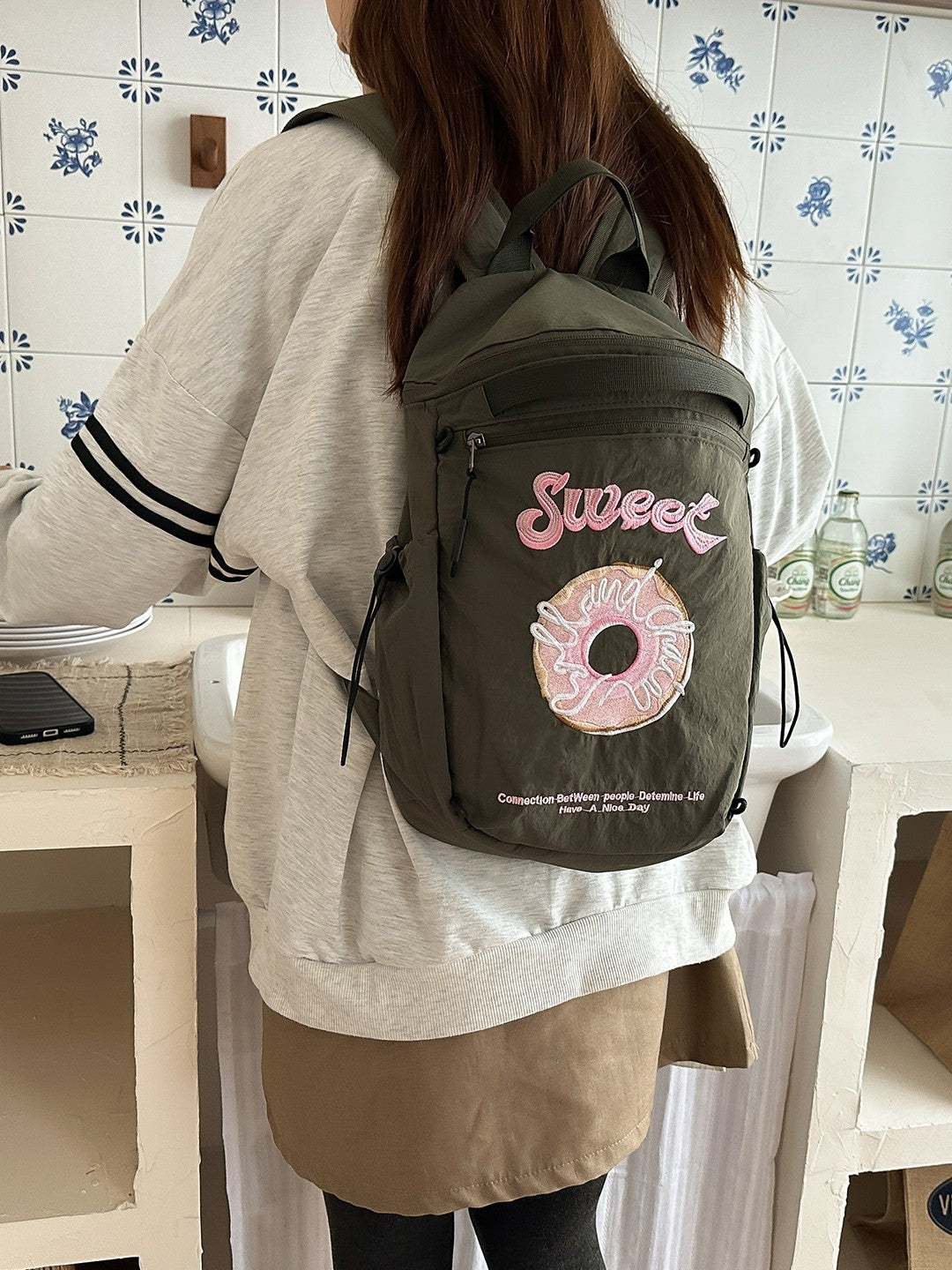 Women's Capacity Yoga Fitness Korean Style Fresh Sweet Waterproof Nylon Women's Backpack