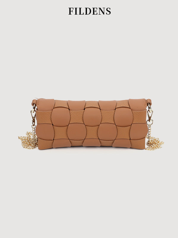 Anthracene Camel Stitched Cowhide Chessboard Portable Bags
