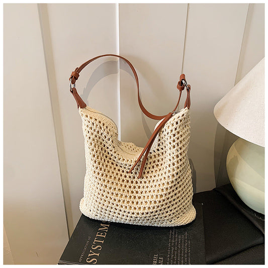 Women's Style Underarm Large Capacity Summer Seaside Vacation Leisure Woven Tote Bag