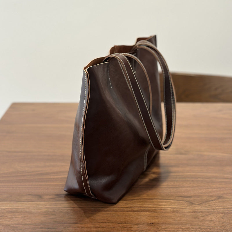 Women's Portable Big First Layer Cowhide Simple Large Capacity Totes Women's Shoulder Bag