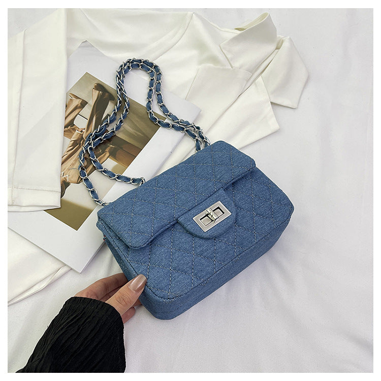 Women's Fashion Diamond Style Chain Denim Batch Bags