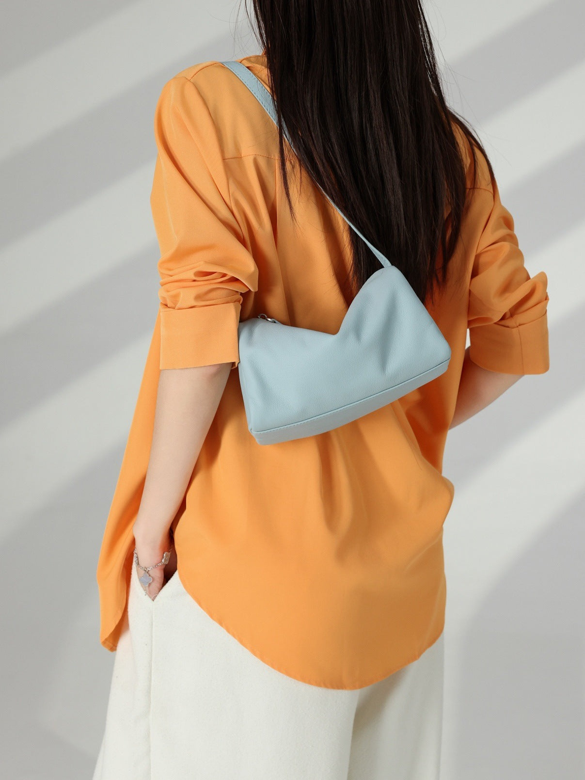 Minimalist Solid Color Korean Style High Sense Niche Leather Cylinder Underarm Bag