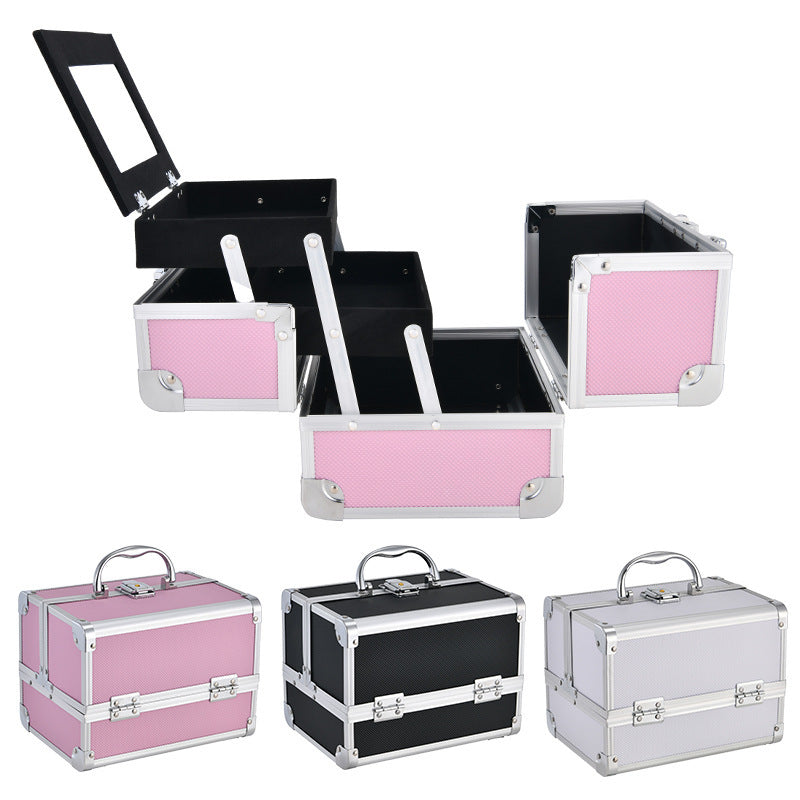 Aluminum Alloy Storage Box Large Capacity With Mirror Makeup Fixing Cosmetic Case