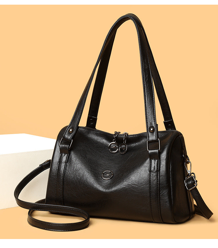 Women's Boston Pillow Soft Leather Leisure Commute Large Capacity Women's Messenger Bag