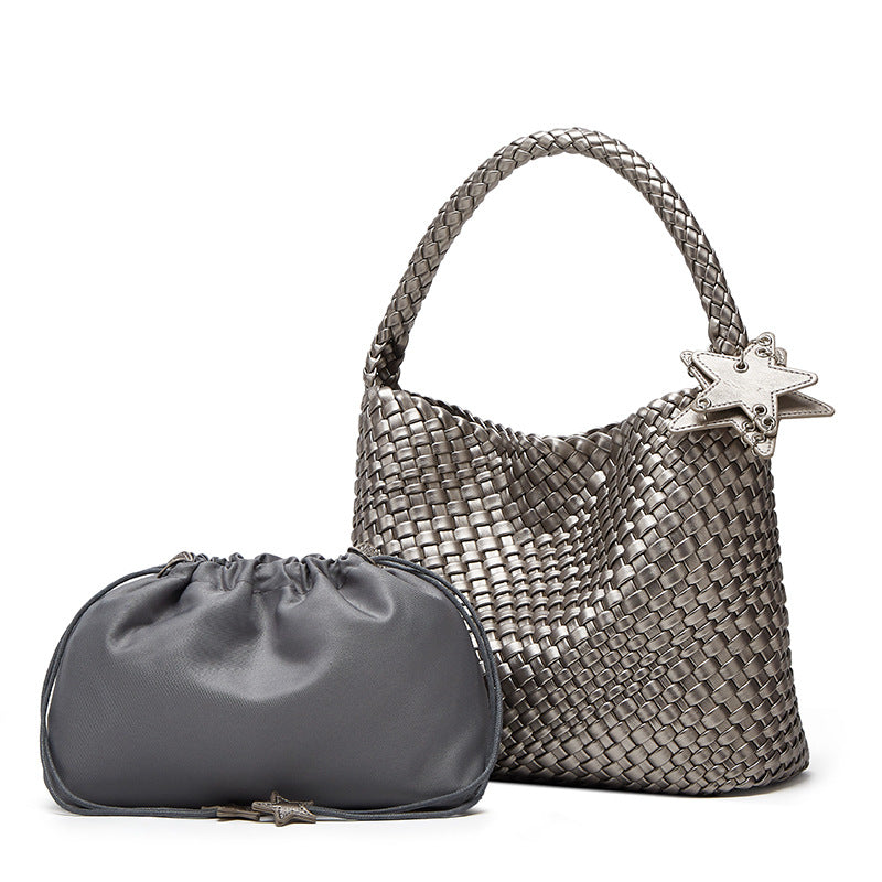 Women's Gun Medium Champagne Hand-woven Large Capacity Commuter Underarm Bags
