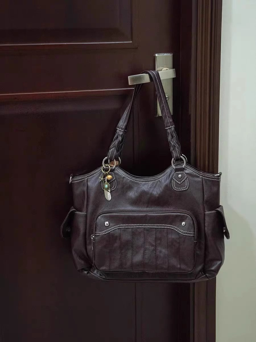 High-grade Large Capacity Commuter Korean Pleated Double Outer Sweet Cool Women's Shoulder Bag