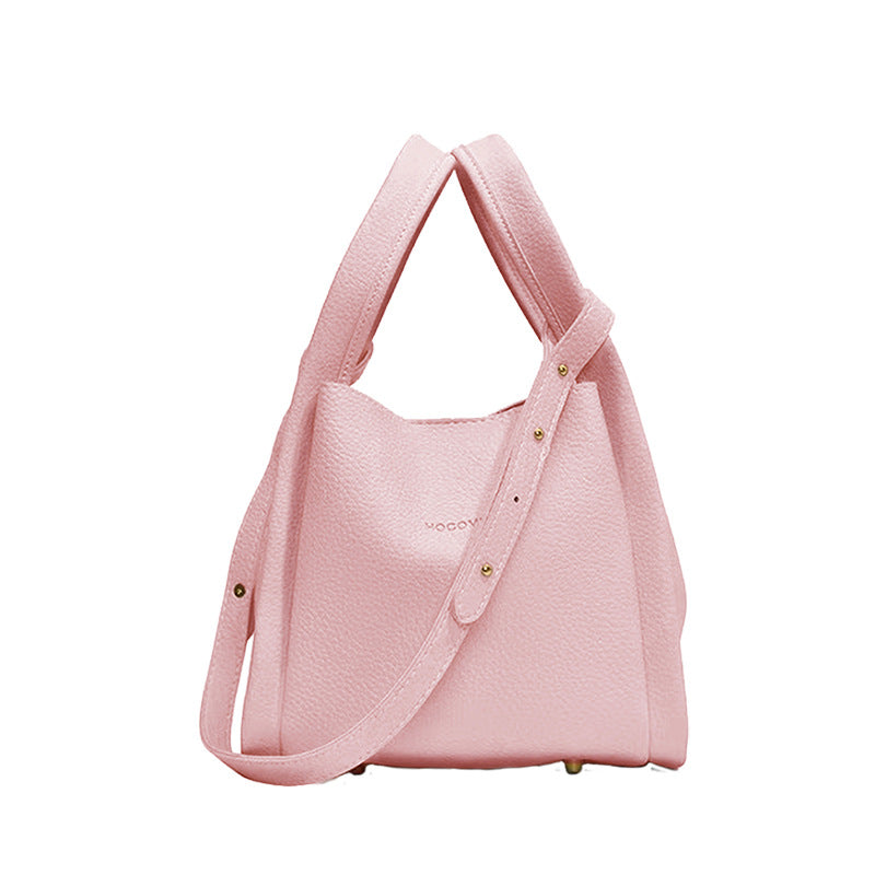 Women's Fashion Lychee Pattern Simple Korean Style Bucket Bag