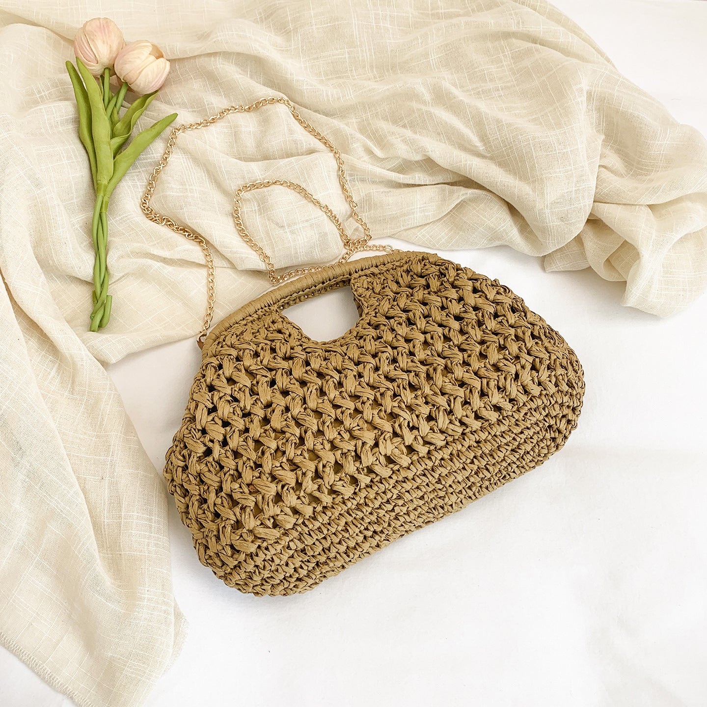 Women's Spring Weaving Straw Chain Stylish Good Underarm Bag