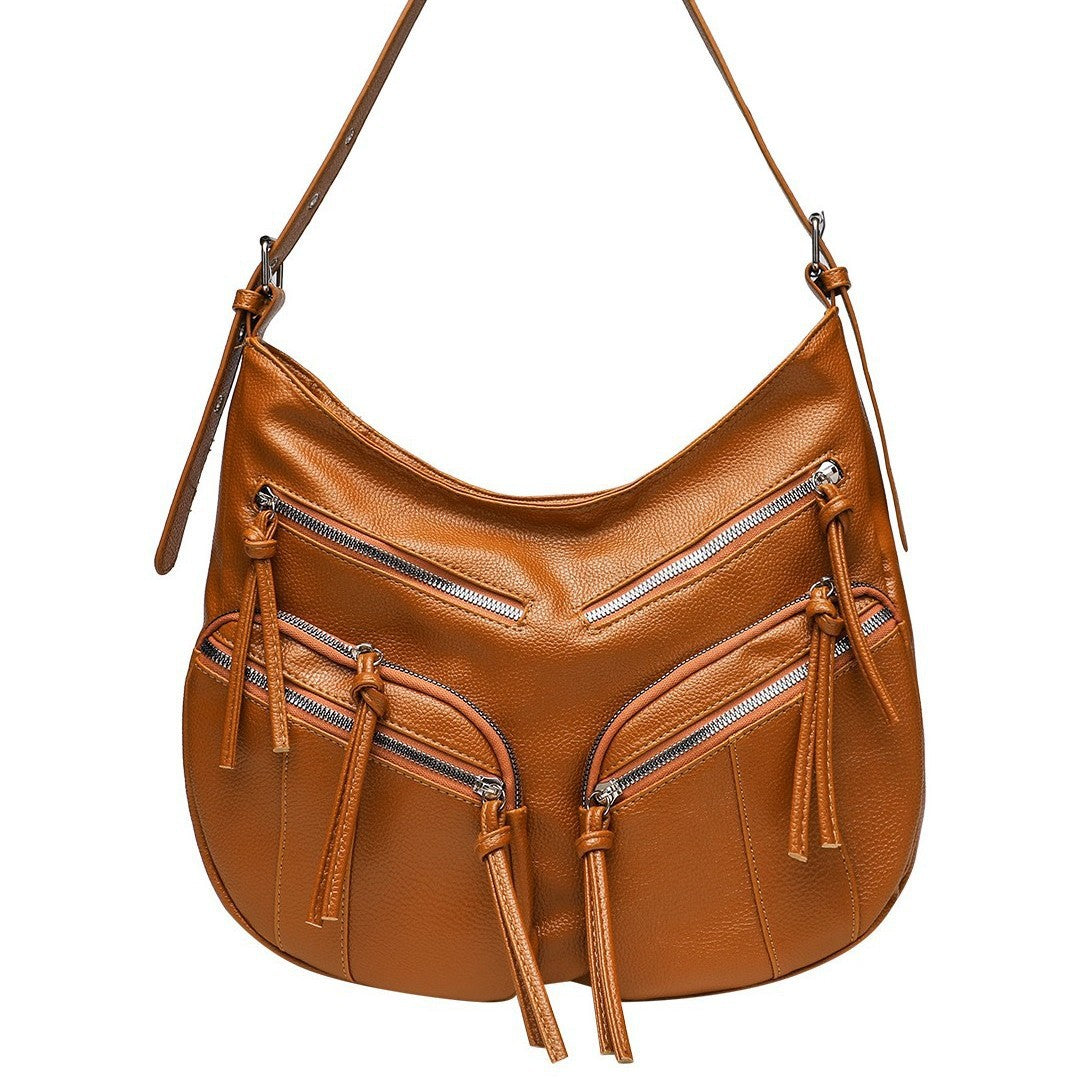 Women's Korean Style Adjustable Soft Leather Textured Lychee Pattern Large Underarm Bag