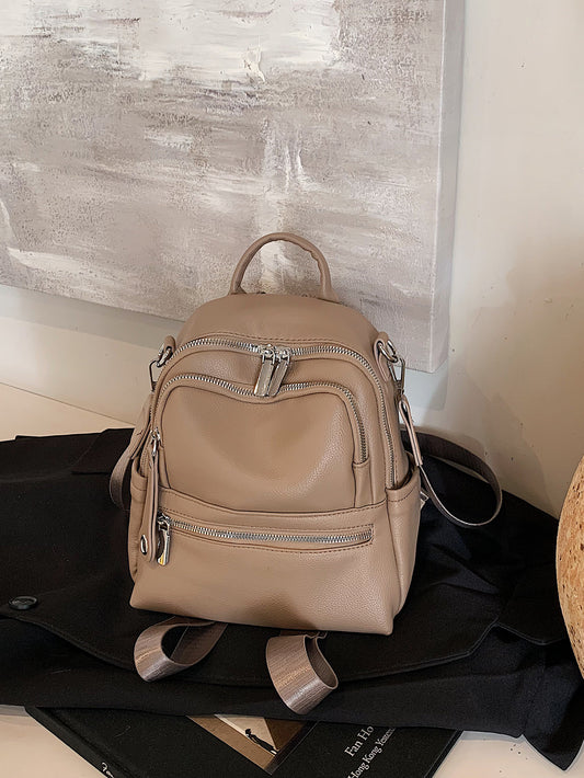 Women's Solid Color Soft Leather High-grade Fashion Trendy Lightweight Women's Backpack