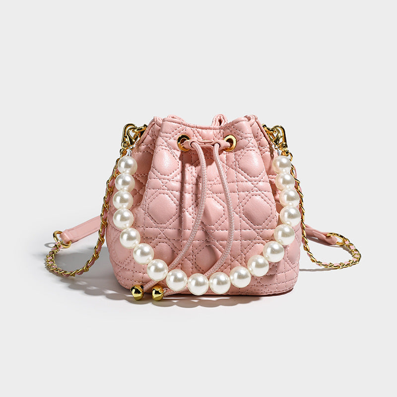 Women's Pearl Chain High Sense Genuine Leather One Cross Bags