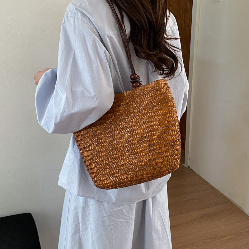 Women's Korean Fashion Woven Simple Straw Versatile Bucket Bag