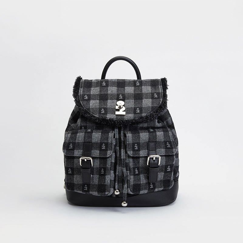 Imagination Denim Drawstring Double Pocket Tassel Large Backpacks