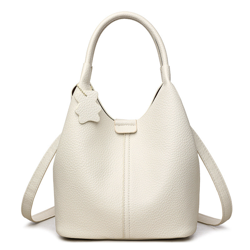 Women's French Hand Carrying Vegetable Basket Soft Leather Pattern High Tote Bags