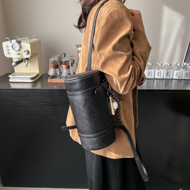 Women's Retro Texture Portable Soft Leather Round Bucket Bag