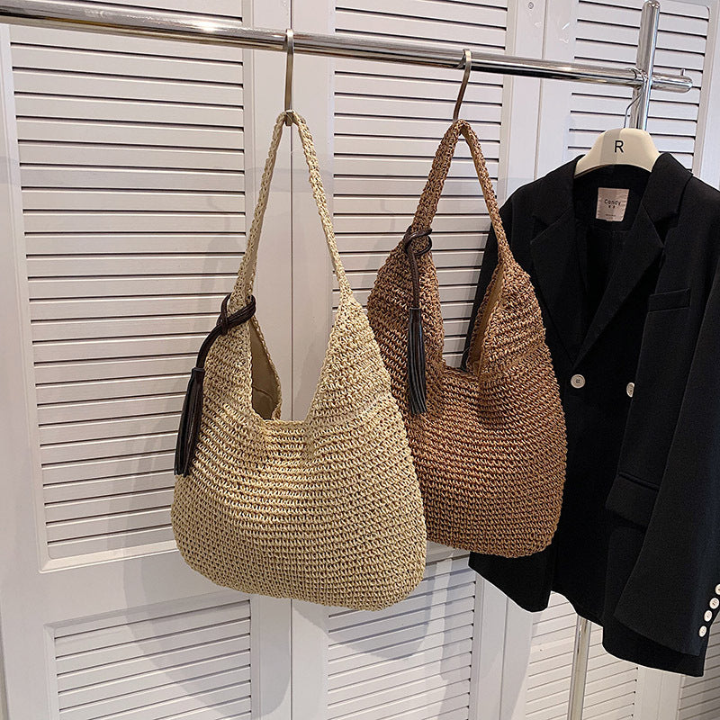 Women's Korean Style Large Capacity Straw Woven Mori Retro Seaside Bags