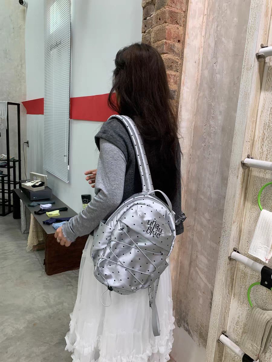 Women's Sweet Millennium Atmosphere Drawstring Polka Dot Sier Leisure Backpack