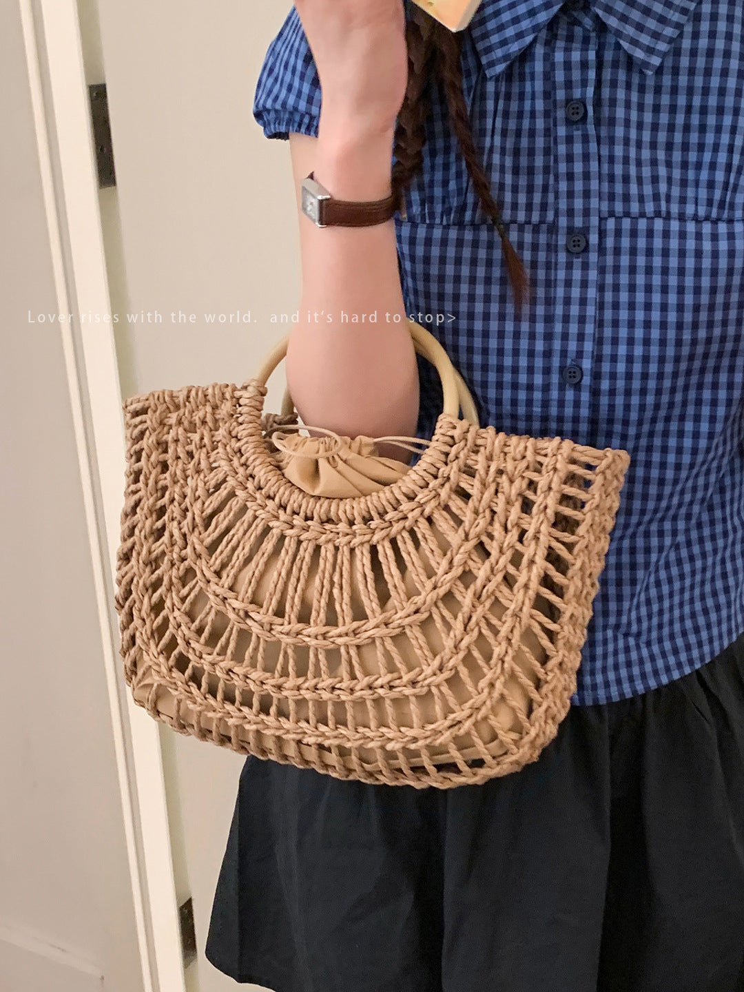 Women's Large Capacity Simple Straw Niche Vacation Style Tote Bag