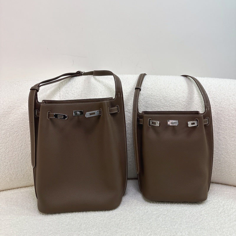 Women's High-grade First Layer Cowhide Kelly Large Bucket Bags