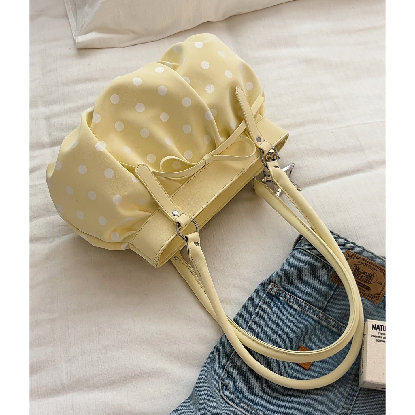 Women's Style Large Capacity Pleated Polka Dot Printing Underarm Bag