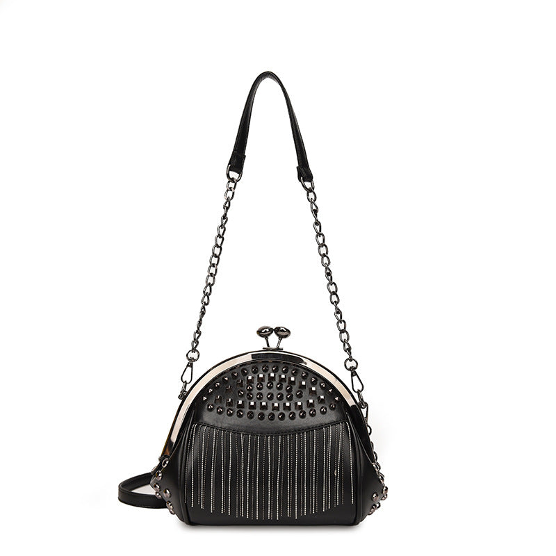 Women's Fashion Rivet Tassel Chain Versatile Portable Clip Bags