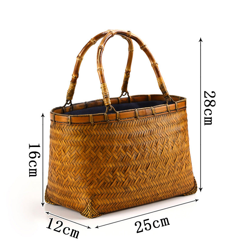 Knitted Purely Handmade Storage Basket With Handles For Tea Women's Handbag