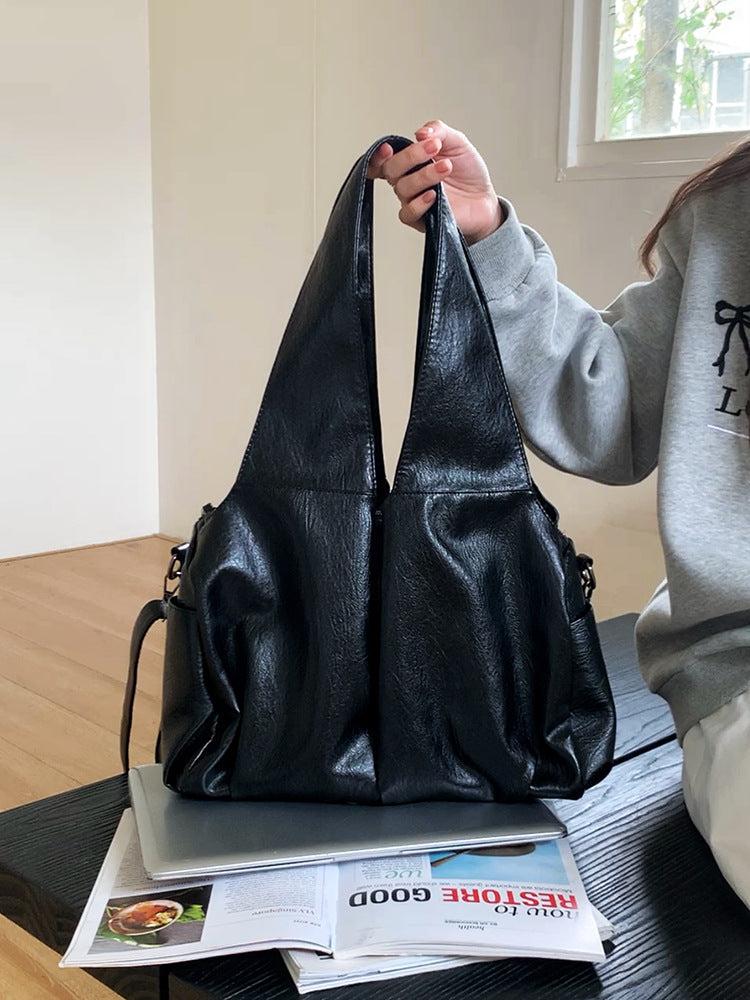 Retro Oil Wax Skin Large Capacity Totes Bucket Bag