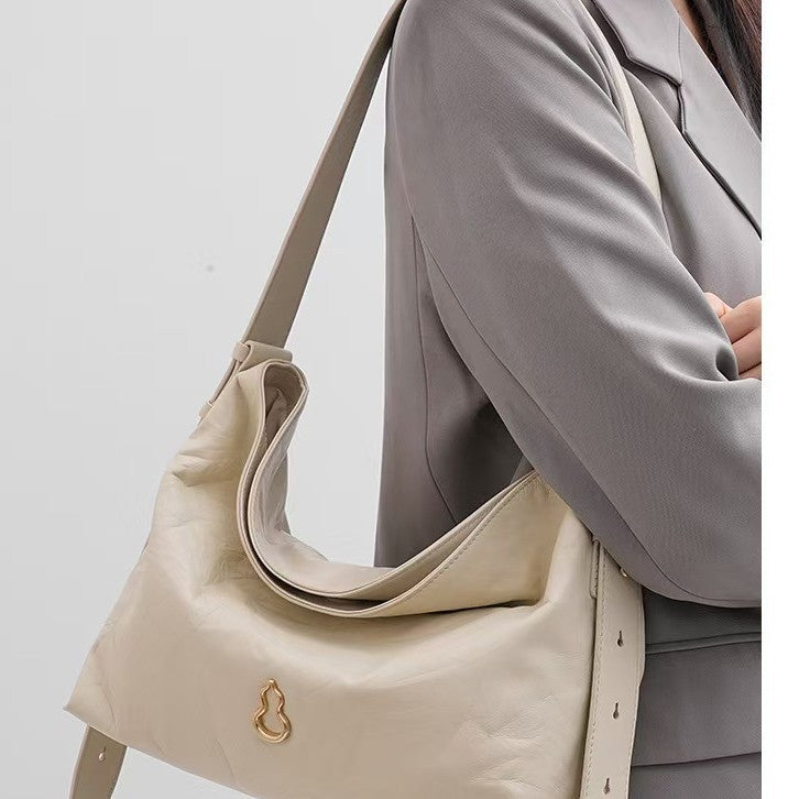 Half Slope Cotton Medium First Layer Cowhide Underarm Bag