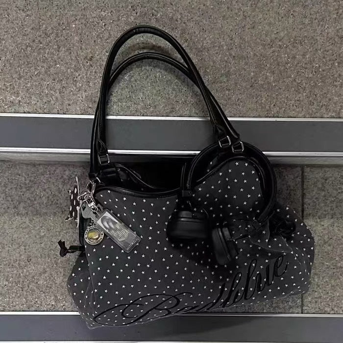 Korean Five-pointed Star Mirror Embroidered Leopard Print Polka Dot Large Tote Bag