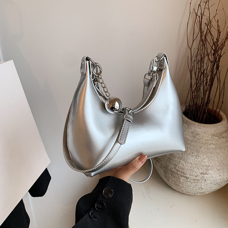 Women's French Minority Retro Textured Patent Leather Wine Women's Shoulder Bag