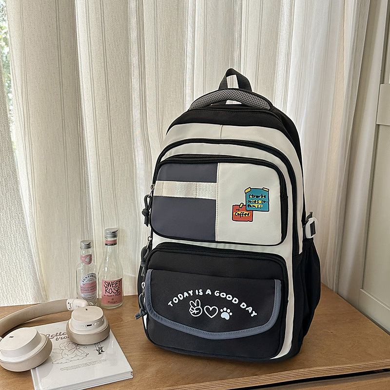 Style Contrast Color Early High Large Capacity Leisure Backpack