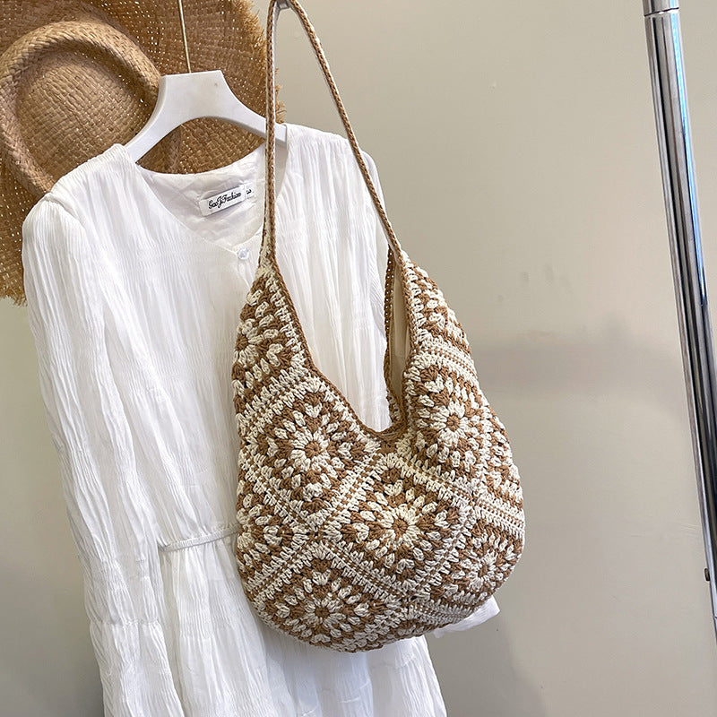 Women's Artistic Woven Trendy Mori Vacation Style Large Shoulder Bags